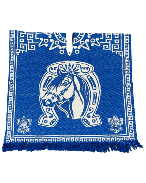 Authentic Mexican Poncho Cobija Gaban Blanket Horseshoe Royal Blue