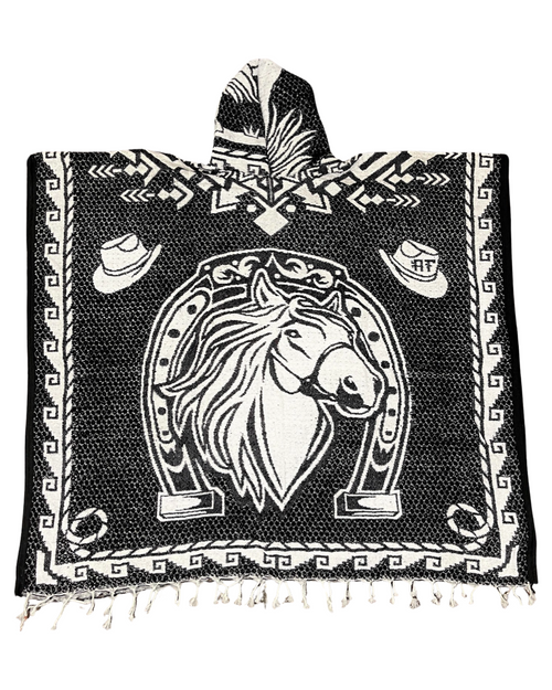 Mexican Poncho Gaban with Hoodie Horse Shoe Design Unisex One Size