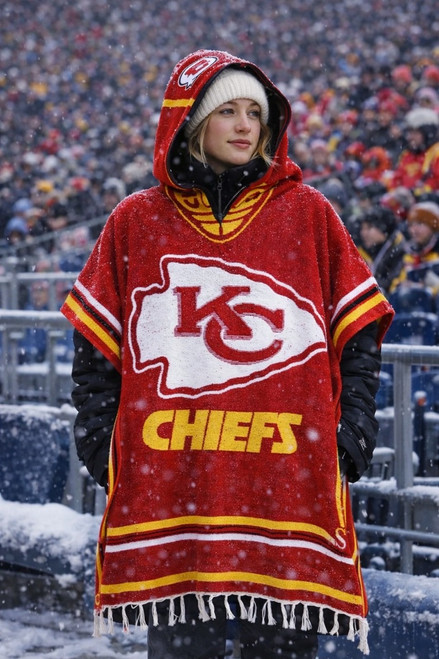 NFL Kansas City Chiefs Woven Mexican Poncho with Hoodie Adult One Size