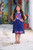 Traditional Mexican Girls Dress – Fernanda Embroidered Floral Design, Royal Blue & White, Ages 4–6