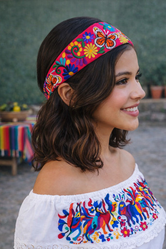 Handmade Cottagecore 3D Embroidered Butterfly Floral Lace Headband Handmade 3D Butterfly Headband: Embroidered & Beaded Hair  main image 4