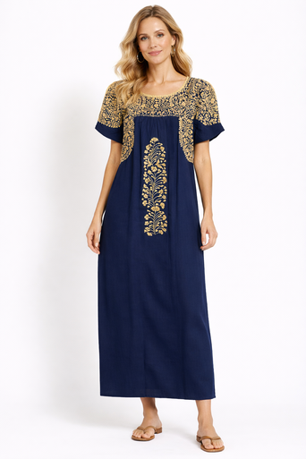 san antonio mexican embroidered dress Colorful Floral Embroidered Dress L – OMNIA main image 0