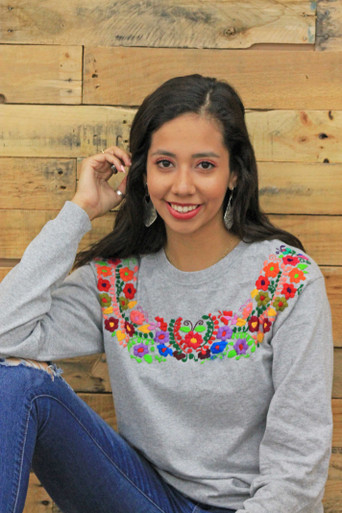 Hand Embroidered Mexican Pullover Hoodie