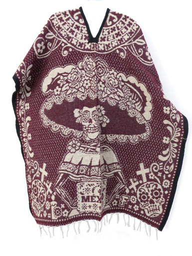 Traditional Poncho Day of the Dead - Authentic Mexican Poncho