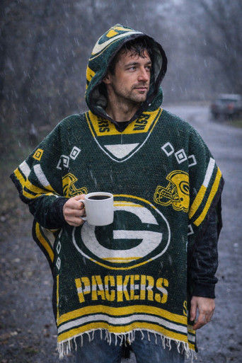 NFL Green Bay Packers 両面刺繍　ナイロン　Lサイズ NFL Bay Packers Mexican Poncho with Hood - Authentic Handmade
