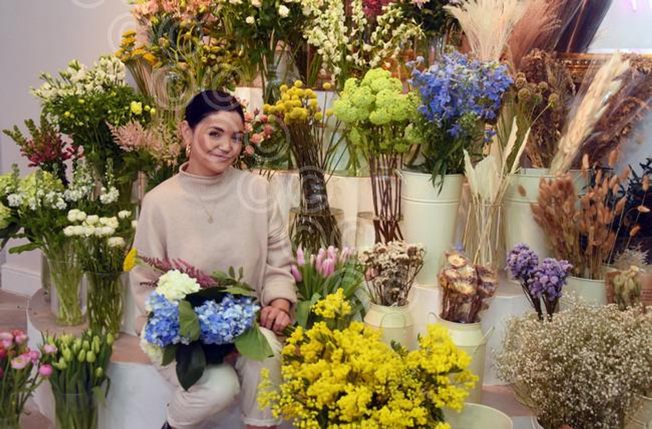 39648011 Owner Gemma Murray among her flowers as she prepares to open Basil Pip florists in the Royal Arcade