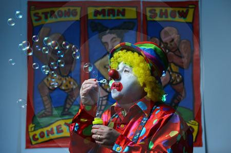 36050166David Forsyth as Bubbles the Clown pictured blowing bubbles