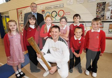 21361508 Westonzoyland School Olympic Torch Visitor Dave Stokes With 21361508-westonzoyland-school-olympic-torch-visitor-dave-stokes-with