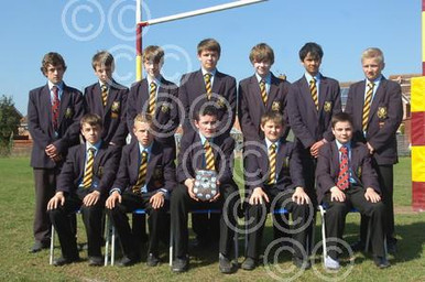20704949-Bishop of Hereford Bluecoat School under-13 s runners-up at  Woodhouse Grove back l-r Alec Tate, Daniel Gulley, Ollie Sandford,  Ed