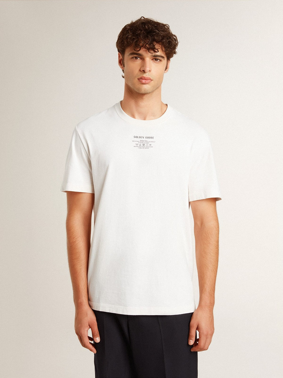 Golden Goose T-shirt da uomo in cotone di colore bianco vissuto - Main Image