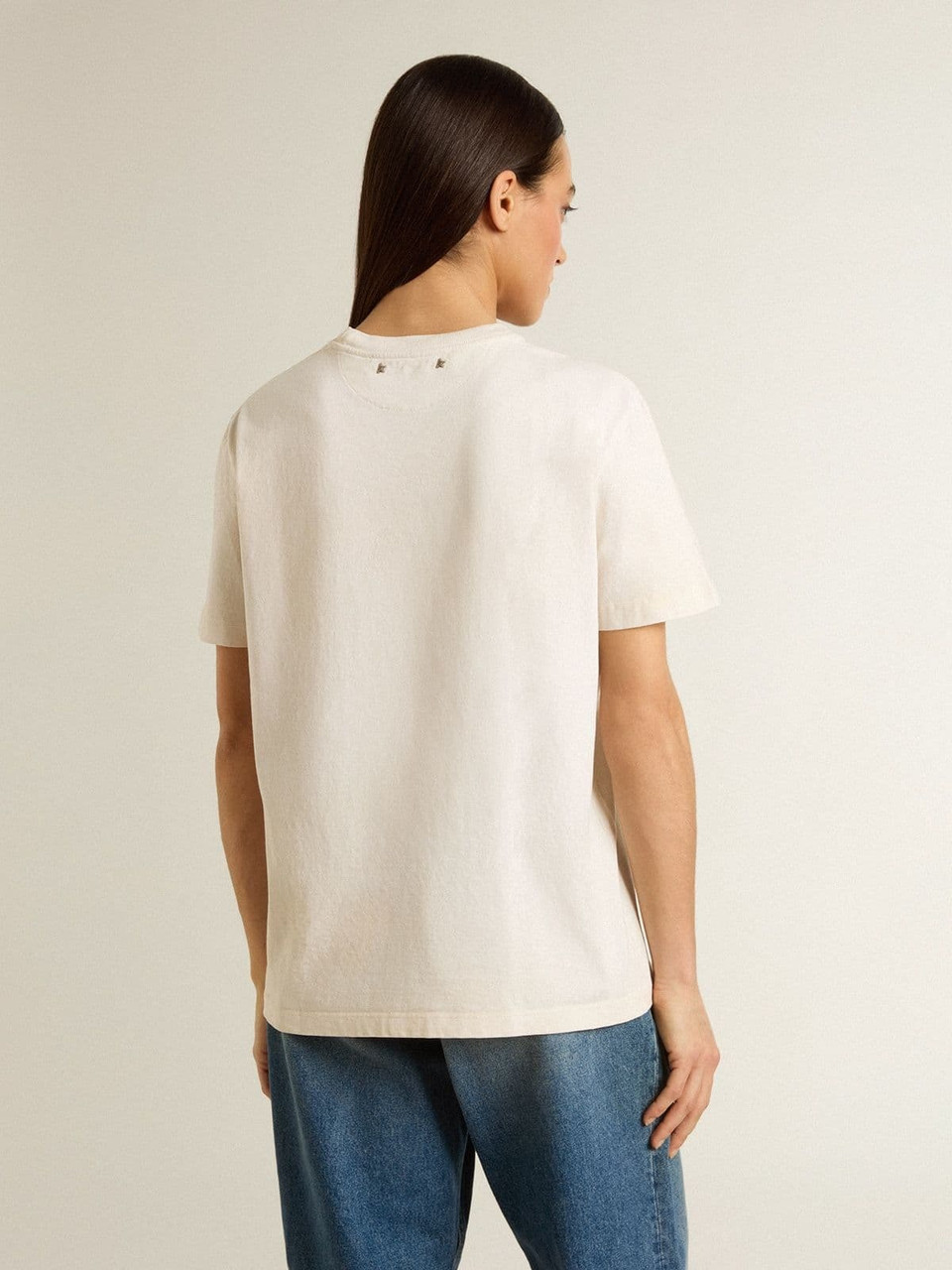 T-shirt Ampia Con Ricami Floreali Bianco Lana - Acquista Online - Foto 2