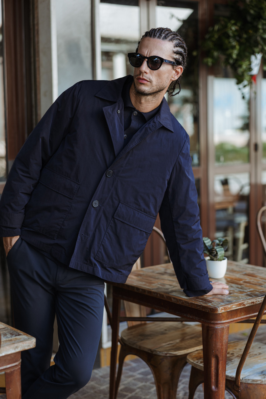 Amaranto Giacca impermeabile blu con trapuntino interno bronzo