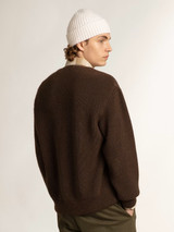 Golden Goose - Cardigan-giacca scollo a V in pelle e maglia color cioccolato