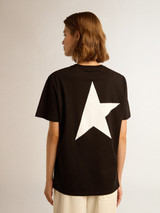 Golden Goose -T-shirt nera con logo e stella bianca a contrasto