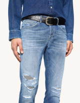 Dondup - Jeans George skinny in denim stretch blu lavaggio medio chiaro rammendato