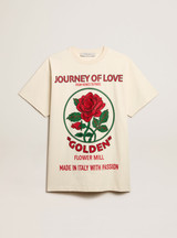 Golden Goose - Vestito t-shirt in cotone color bianco vissuto con disegno ricamato