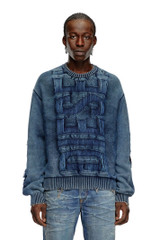 Diesel - Maglione K-Rottissimo destroyed con fili fluttuanti blu effetto denim