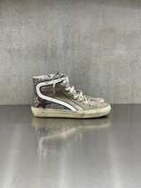 Golden Goose - Sneaker Slide in glitter bronzo e argento con stella in pelle e virgola laminata