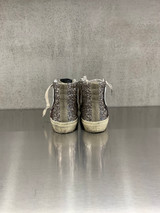 Golden Goose - Sneaker Slide in glitter bronzo e argento con stella in pelle e virgola laminata