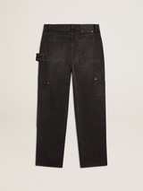 Golden Goose - Jeans da donna in cotone di colore nero con effetto distressed con patch frontali