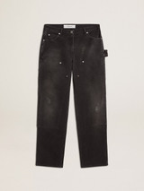 Golden Goose - Jeans da donna in cotone di colore nero con effetto distressed con patch frontali