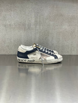 Golden Goose - Super-Star uomo in pelle burro e blu con stella laminata bronzo
