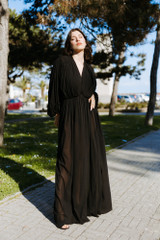 Philosophy di Lorenzo Serafini - Abito lungo scollo a V nero