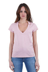 Dondup - T-shirt con scollo a V in jersey di cotone rosa