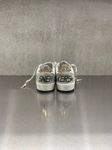 Golden Goose - Ball Star donna in pelle bianca con stella  glitterata nera e talloncino glitterato oro