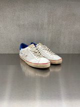 Golden Goose - Super-Star uomo in pelle bianca con stella traforata e talloncino bluette
