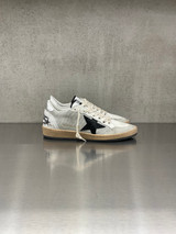 Golden Goose - Ball Star uomo in pelle e rete bianca con stella nera e talloncino argento