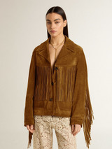 Golden Goose - Giacca da donna in suede color tabacco con frange