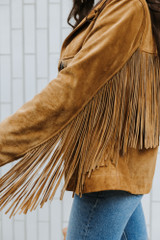 Golden Goose - Giacca da donna in suede color tabacco con frange