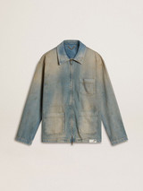 Golden Goose - Giacca in denim da uomo effetto distressed con zip