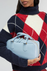 Semicouture - Maglia dolcevita Cipriana in misto alpaca blu a rombi rossi