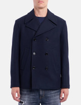 Dondup - Peacoat doppiopetto regular in panno lana cashmere blu