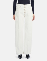 Dondup - Pantaloni Jacklyn wide leg in velluto a coste panna