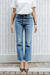 Golden Goose - Jeans cropped flare donna  in denim lavaggio blu medio