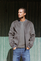 Amaranto - Giacca a bomber in lana e cashmere grigio antracite
