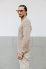 Amaranto - Maglia giro collo in lana beige melange