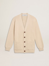 Golden Goose - Cardigan da donna di colore beige con scritta 'Golden' sul retro