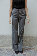 8PM - Pantalone Marigold a vita alta in tessuto misto lana spinato grigio scuro