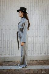 8PM - Giacca Marta corta doppio petto in tessuto misto lana spinato grigio chiaro