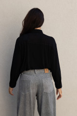 8pm - Maglia Verena polo a manica lunga in viscosa misto cachemire nera