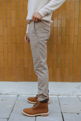 White Sand - Pantalone uomo con coulisse regolabile in vita in pied-de-poule marrone