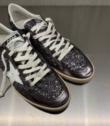 Golden Goose - Ball Star donna in glitter antracite con stella in pelle bianca e talloncino in pelle laminata