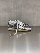 Golden Goose - Ball Star donna in glitter antracite con stella in pelle bianca e talloncino in pelle laminata
