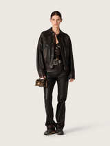 Golden Goose - Bomber da donna in nappa color borgogna scuro con ricamo floreale