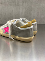Golden Goose - Super-Star donna in suede tortora con stella in pelle fucsia e talloncino in suede ocra