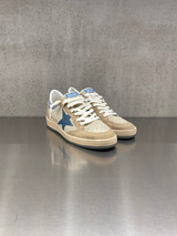 Golden Goose - Ball Star donna in suede beige e tortora con stella in pelle azzurra